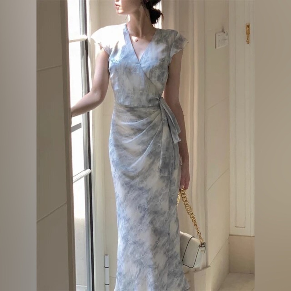 Elegant faux wrap midi  dress